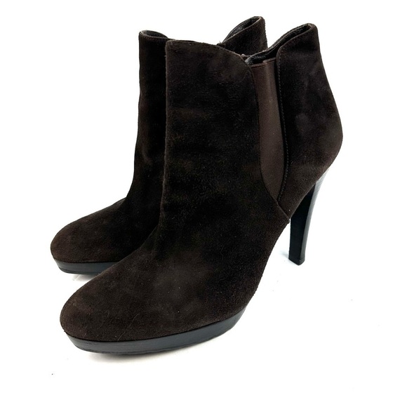 Stuart Weitzman Heeled Bootie 9.5 Brown Suede Ankle Boot Womens - Picture 2 of 10